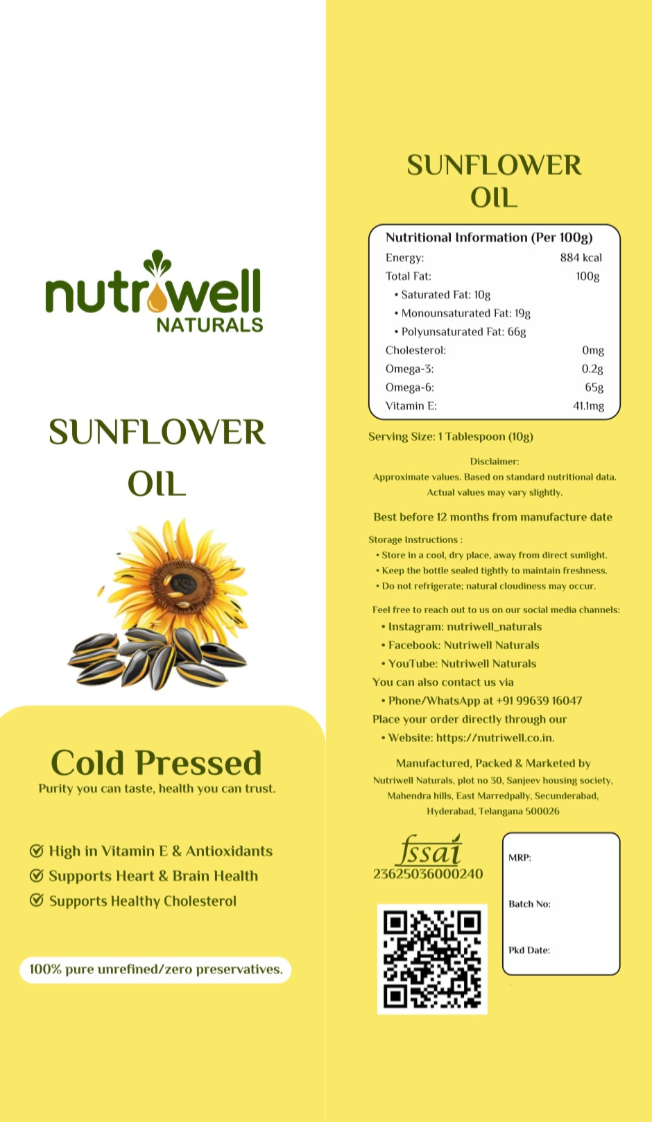 Cold-Pressed Sunflower Oil