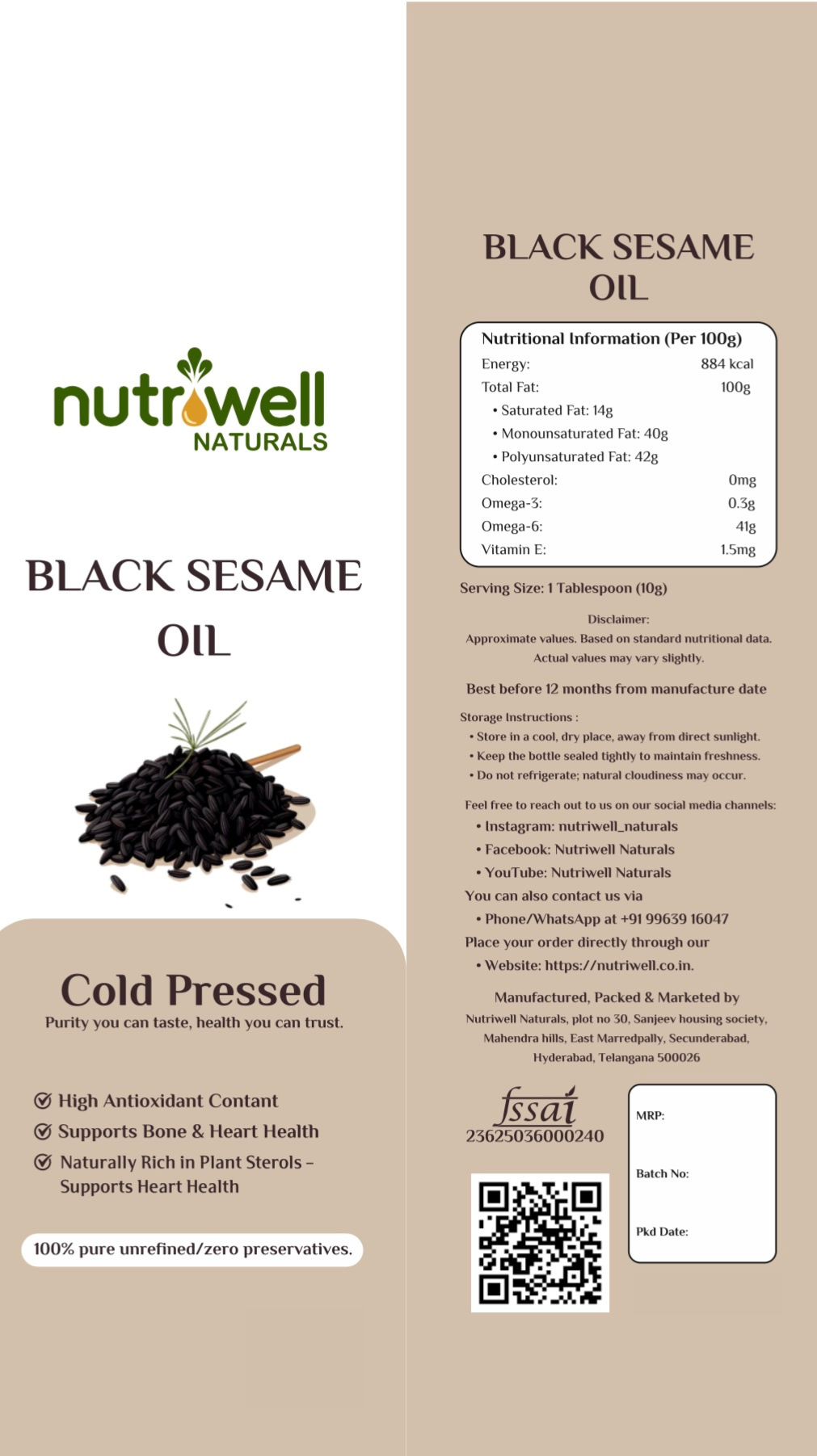 Cold press black sesame oil
